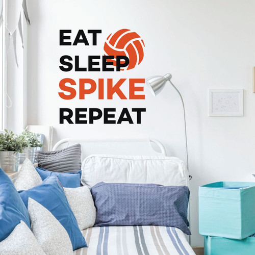 Volleyball Wall Decal - Eat Sleep Spike Repeat - Vinyl Decor For Bedroom or Playroom - Sports Decorations