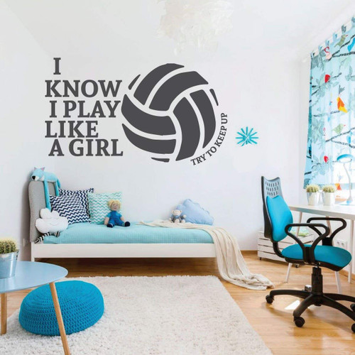 Volleyball Wall Decal - Try To Keep Up - Vinyl Decor For Girl's Bedroom or Playroom - Sports Decorations