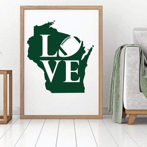 Wisconsin State 'Love' Football Quote Vinyl Wall Decal For Office, Bedroom, Play Room or Man Cave
