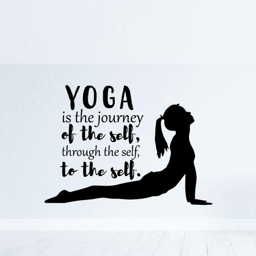 Yoga Quote Wall Art | 'Journey of the Self' Inspiring Vinyl Sticker Lettering & Upward Dog Pose Woman Silhouette | Pink, Black, White, Brown, Other Colors