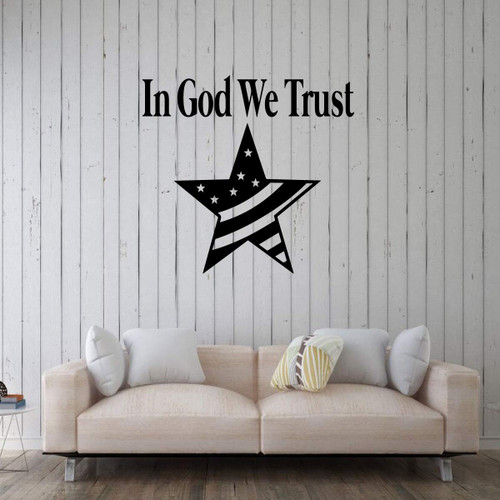 In God We Trust patriotic vinyl wall decal with USA flag star - main image