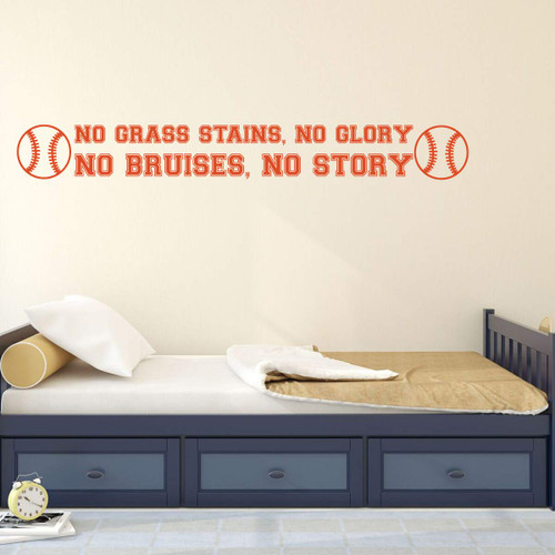 Baseball or Softball Wall Decal - No Grass Stains No Glory - Vinyl Sticker for Athlete's Themed Bedroom, Playroom, or Other Living Space