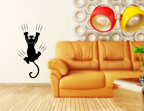 Cat Vinyl Wall Decal Decor - Clawing, Clinging to Wall - Kitty Lover Funny Sticker
