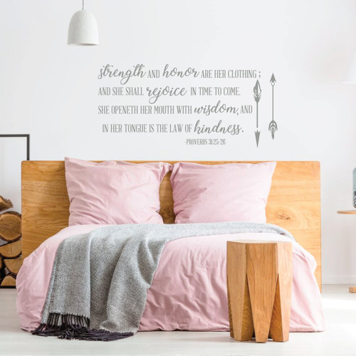 Christian Wall Decals for Women - Proverbs Verse - Strength and Honour are her Clothing - Vinyl Scripture And Religious Home Decor for Girls Bedroom or Church Decoration