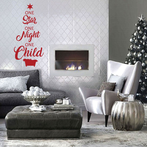 Christmas Tree Wall Decals - One Star One Night One Child - Holiday Vinyl Stickers For Living Room or Home Decor