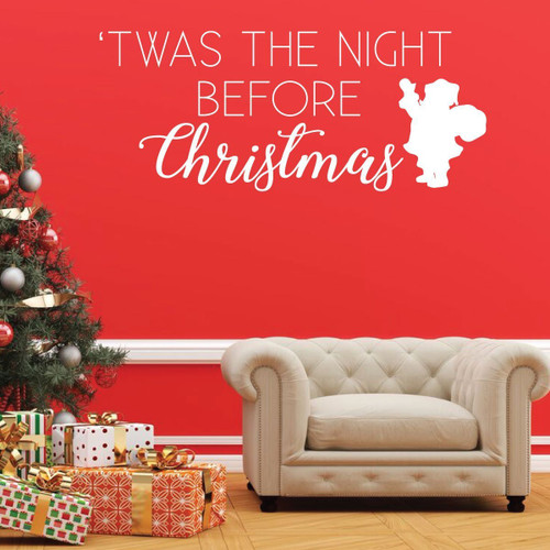 Christmas Wall Decal - 'Twas The Night Before - Santa Claus Vinyl Decor for Living Room or Home Decoration