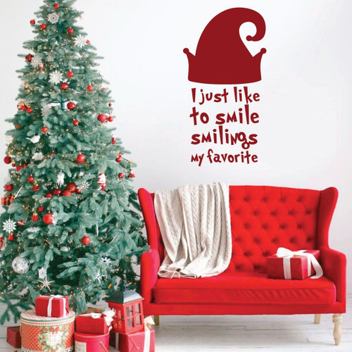 Christmas Wall Decal - I just Like Smile - Holiday Vinyl Stickers for Living Room, Family Room Decor or Home Decoration