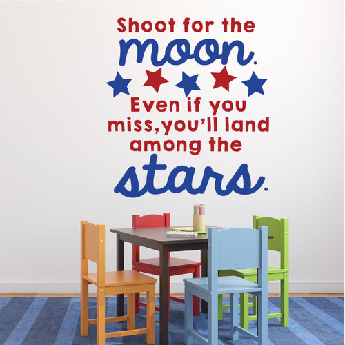 Classroom Vinyl Wall Decal Decorations - Shoot for the Moon, Inspirational Quote for Children with Stars