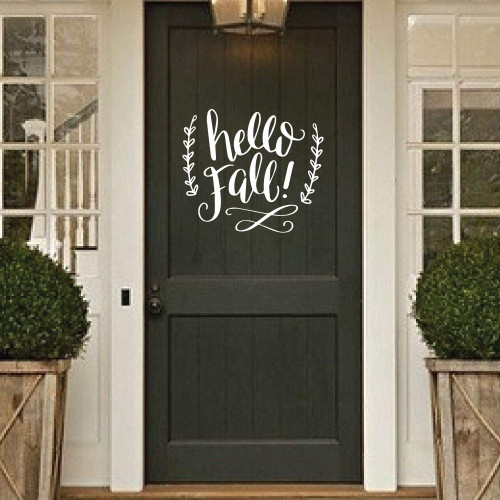 Hello Fall Quote - Vinyl Wall Decal for Home or Front Door Decoration- Autumn Decor - Use Indoor or on Outdoor Windows