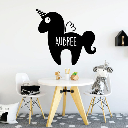 Cute Unicorn Wall Decal - Personalized Vinyl Decor For Girl's Bedroom, Playroom or Bathroom - Kids Home Decorations