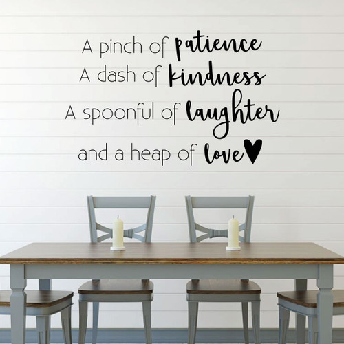 Dining Room Wall Decal - A Pinch Of Patience A Dash Of Kindness - Farmhouse Vinyl Sticker Decoration for Home or Kitchen Decor