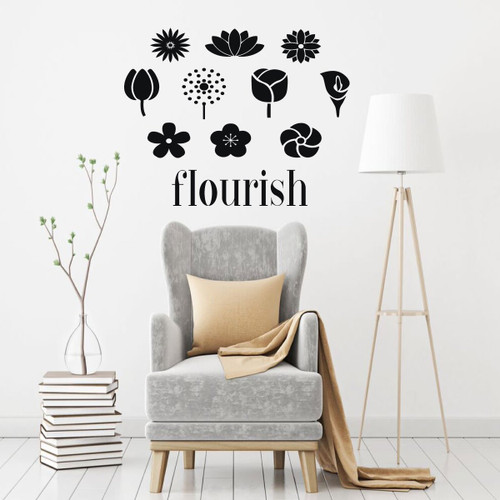 Flourish Wall Decal with Flowers Vinyl Art Stickers - Home Decor for Kitchen, Living Room, Bedroom, Dining Room