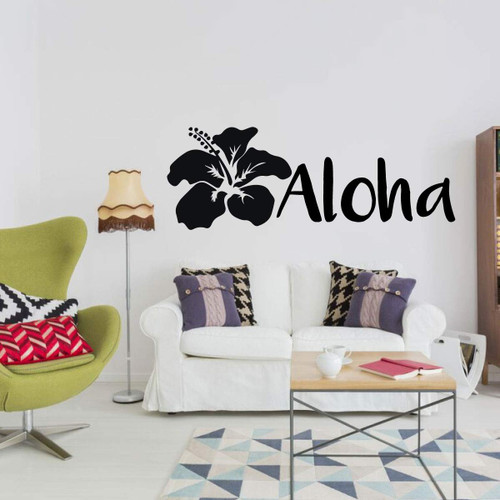 Hawaii Theme Vinyl Decor ' Hawaiian Flower Silhouette 'Living Room, Bedroom, Bathroom or Kitchen