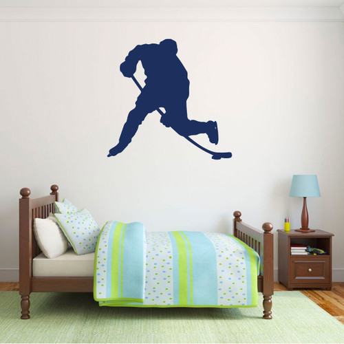 Hockey Player Wall Decal - Vinyl Decor For Teen, Boy's Bedroom or Playroom - Sports Decorations