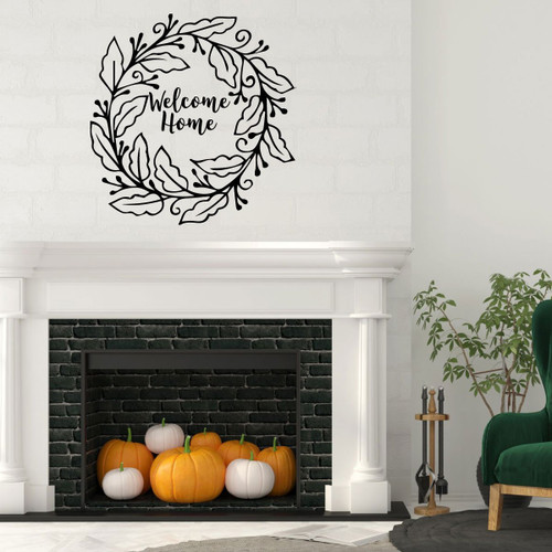 Living Room Wall Decor - Welcome Home Wreath Vinyl Decal for Family Room or Porch