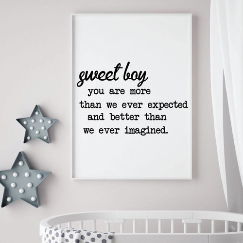 Nursery Wall Decal - Sweet Boy - Vinyl Decor for Children's Bedroom or Playroom Decoration - Decal Only