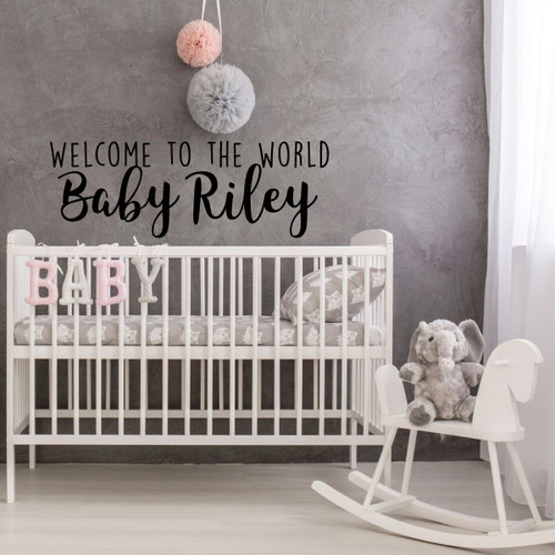 Nursery Wall Decal - Welcome To The World Baby - Personalized Vinyl Decor for Children's Bedroom or Playroom Decoration