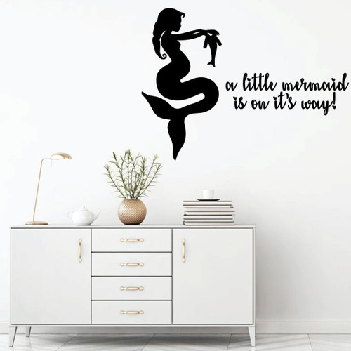 Nursery Wall Decal Decoration - A Little Mermaid Is on It's Way - Vinyl Decor for Children's Bedroom or Playroom
