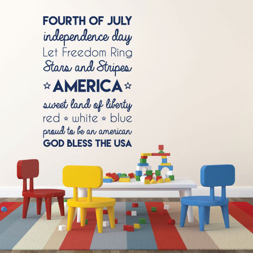 Patriotic Decals - USA Wall Decal - Fourth of July - Independence Day - Let Freedom Ring - Wall Art With Quote - Patriotic Wall Art for the Home, Office, or School