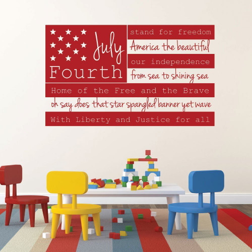 Patriotic Decals - USA Wall Decal - Fourth of July American Flag Wall Art With Quote - Patriotic Wall Art for the Home, Office, or School