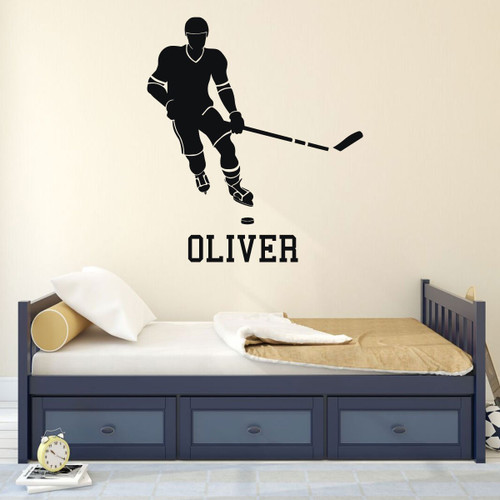 Personalized Hockey Player Vinyl Wall Decal with Custom Name, Color, and Size Options - Team Gift Idea
