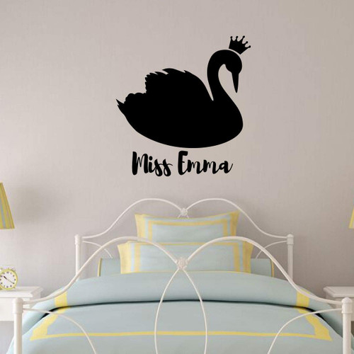 Personalized Swan Wall Decal - Vinyl Sticker Decoration for Girl's Bedroom, Playroom or Nursery Decor