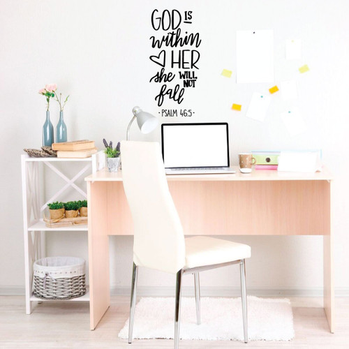 Psalms Wall Decal - God Is Within Her - Vinyl Sticker Scripture And Religious Home Decor, Girls Bedroom or Church Decoration