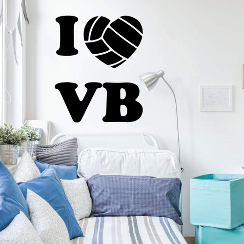 Volleyball Wall Decal - Love With Ball Design - Vinyl Decor For Girl's Bedroom or Playroom - Sports Decorations