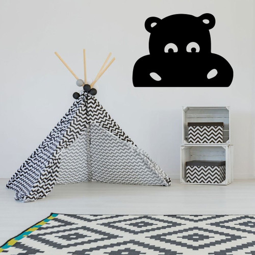 Wall Decal For Kids - Cute Hippo Face - Vinyl Sticker Silhouette Decoration for Children's Bedroom, Playroom or Nursery Decor