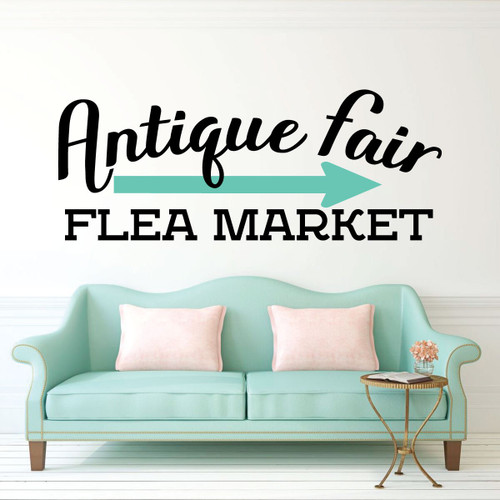 Antique Wall Decal - Antique Fair Flea Market Vinyl Sign - Decor For Living Room, Family Room or Home Decoration