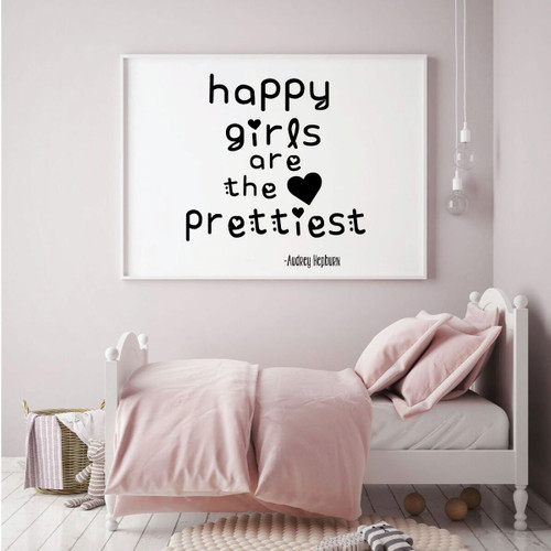 Audrey Hepburn Quote Decal - Happy Girls Are The Prettiest - Inspirational Vinyl Wall Decoration for Home Decor