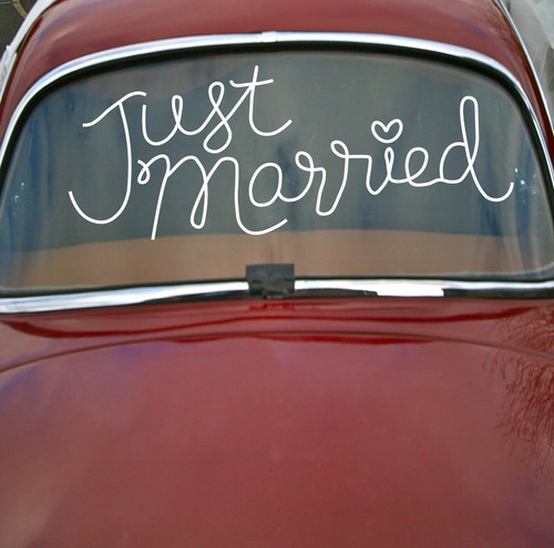 Car Window Decal Wedding Gift - Just Married - Removable Vinyl Sticker Art Decoration for Living Room, Bedroom or Home Decor