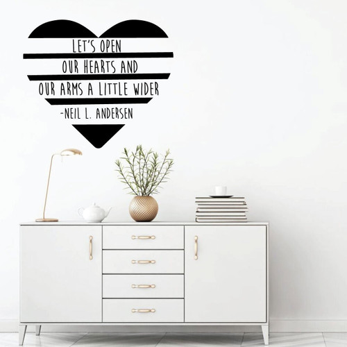 Christian Quotes Wall Decals - Let's Open Our Hearts - Neil L Andersen LDS Apostle Religious - Decoration Sticker for Home Decor, Church Decoration