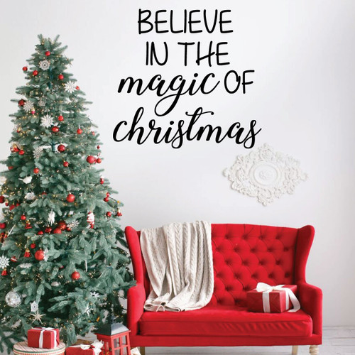 Christmas Wall Decal - Believe In The Magic - Holiday Vinyl Stickers for Living Room, Family Room Decor or Home Decoration