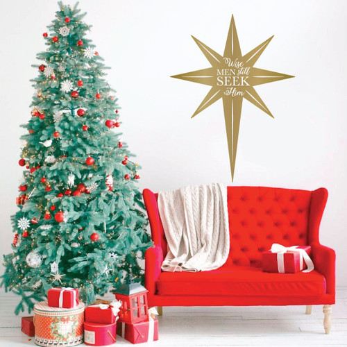 Christmas Wall Decal - Wise Men Still Seek Him With Star Design - Holiday Vinyl Stickers for Living Room, Family Room Decor or Home Decoration