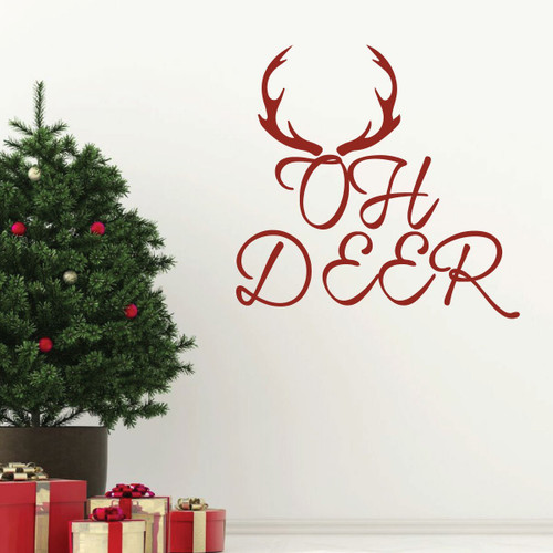 Christmas Wall Decals - Oh Deer with Antlers Design - Holiday Vinyl Stickers for Home Decor - Hunter Gift