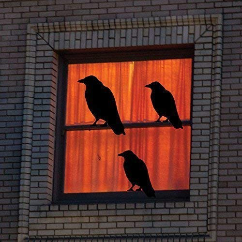 Black Birds Wall Decals - Spooky Theme Vinyl Stickers - Haunted House, Halloween, Fall Season Decorations - Use Indoor or on Outdoor Windows