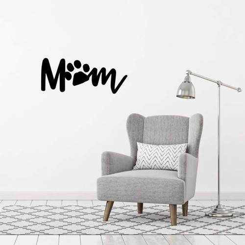 Dog Lover Gifts | Mom with Paw Print | Vinyl Wall Decal For Home Decor or Veterinary Clinic Decoration | Vinyl Sticker for Laptop or Water Bottle | Black, White, Red, Many Colors