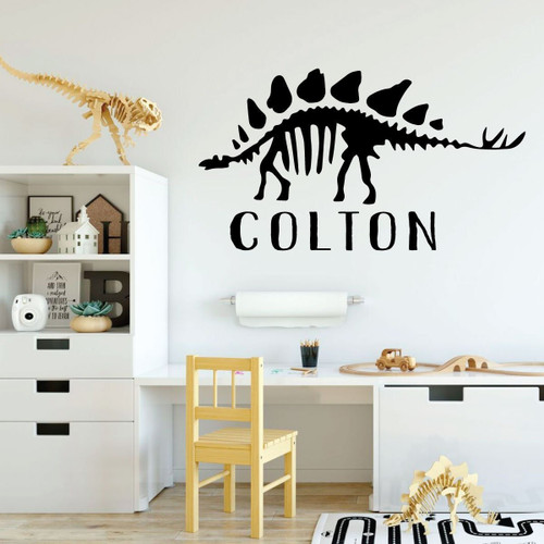 Dinosaur Wall Decal - Stegosaurus Bones - Personalized Vinyl Sticker Decoration for Children's Room Playroom, Preschool or Classroom Decor