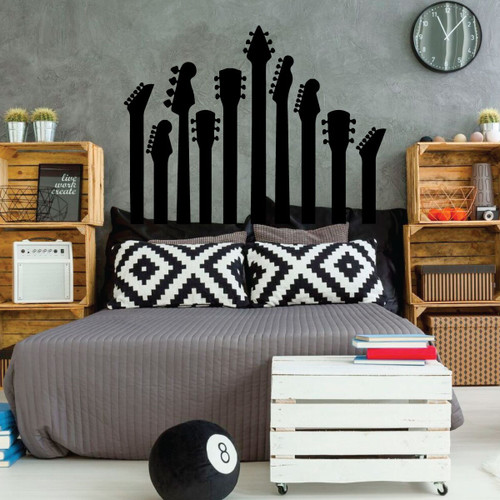 Electric Guitar Over the Bed Wall Decal Silhouette - Music Studio Decor - Vinyl Decorations for Home, Bedroom or Playroom - Musician Gift