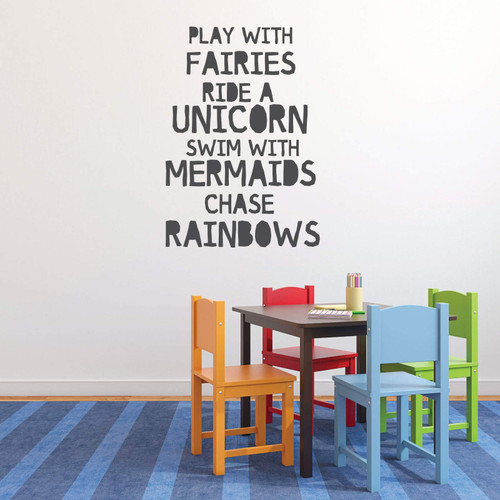 Fairies Unicorn Mermaids Rainbow Quote Wall Decor