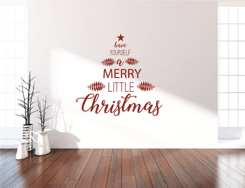 Farmhouse Christmas Tree Wall Decals - Have Yourself A Merry Little Christmas - Holiday Vinyl Stickers For Living Room or Home Decor
