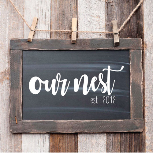 Farmhouse Wall Decor - Our Nest with EST Date - Personalized Vinyl Decal for Bedroom or Living Room Decoration