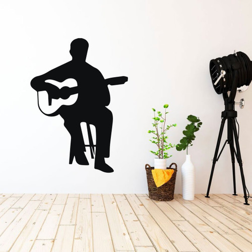 Guitar Wall Decal Decor - Flamenco Guitar Player Decal - Music Studio Decor - Vinyl Wall Decorations for Home Decor, Bedroom or Playroom - Musicians Gift.