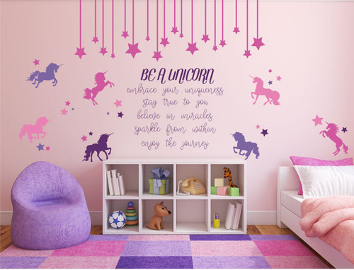Hanging Stars Wall Decor Vinyl Decal Personalized with Custom Name For Girl's Bedroom, Playroom, Baby Nursery - Kids Home Decorations