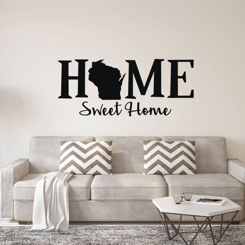 Home Sweet Home State of Wisconsin Vinyl Wall Art Decal For Living Dining, Family Room, or Entryway Decor