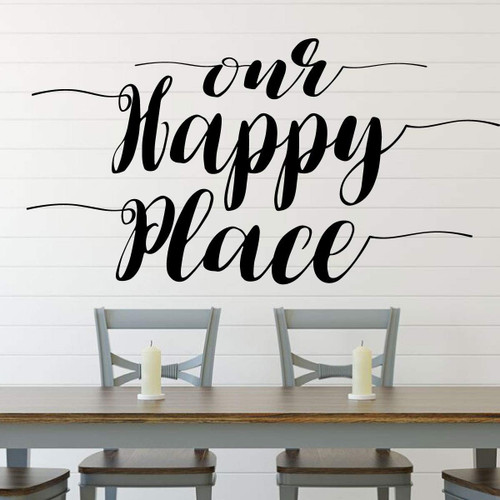 Home Wall Decor - Our Happy Place - Craft Room, Bedroom, Living Room, Entryway - Vinyl Decal Decoration for Home, Dorm, Studio, Playroom Or Office Space