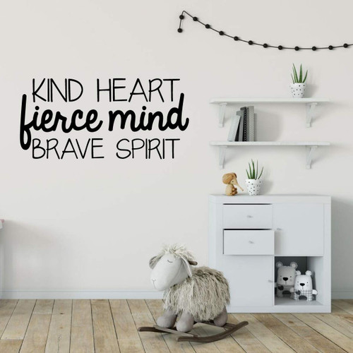 Inspirational Saying Vinyl Wall Removable Decal- Kind Heart Fierce Mind Brave Spirit - Motivational Quote for Home Decor, Office, or Classroom Decoration
