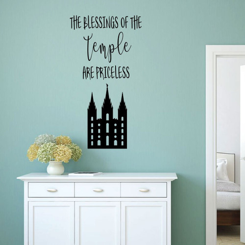 LDS Temple Wall Decal - Salt Lake City Art - The Blessings Of The Temple Are Priceless - Vinyl Sticker Decoration for Home, Bedroom or Living Room Decor