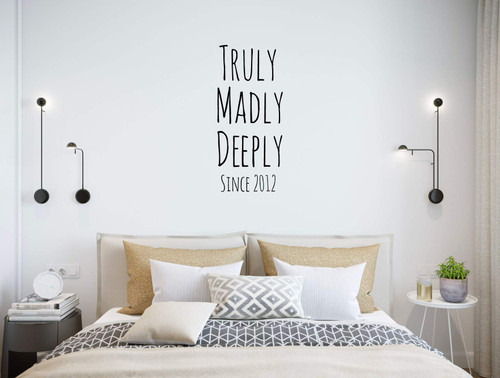 Love Wall Decal Quote - Truly Madly Deeply ' Personalized Married Couple Bedroom Decor - Perfect for Engagements, Anniversaries, Valentine's Day, Birthday, Special Occasions